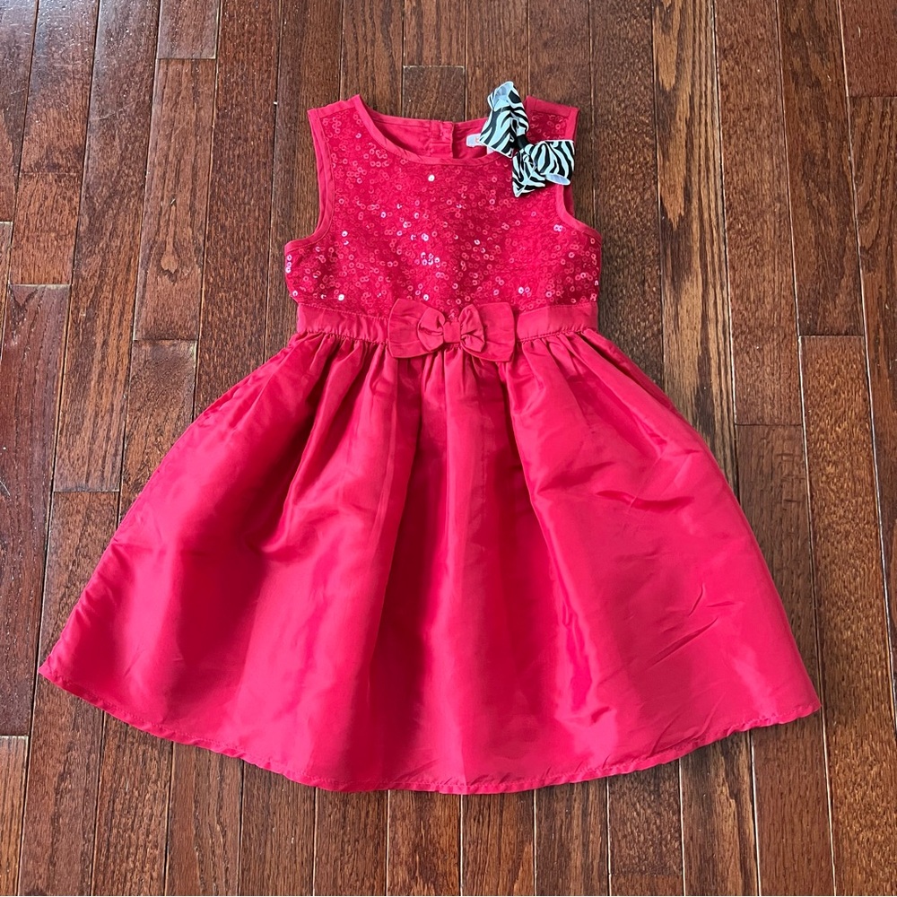 Girls Red Satin & Sequin Party Dress - size 5T